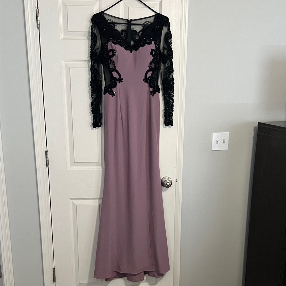 LARA Black Lace and Purple Long Sleeve Dress